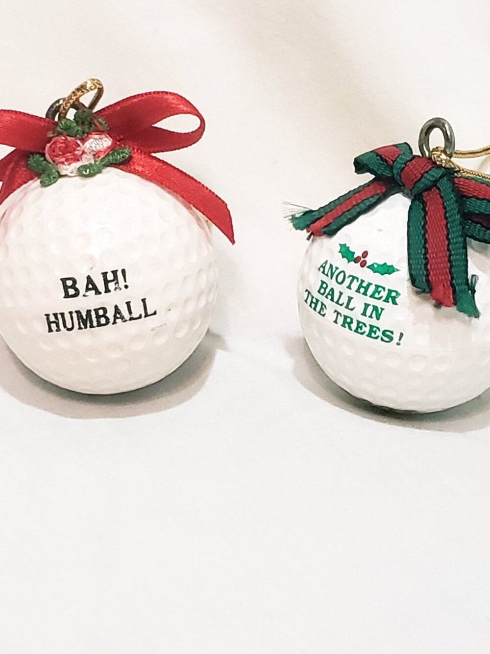 Pair Golf Balls Bah Humball Another Ball in Trees Christmas Ornament 1.5" Papel